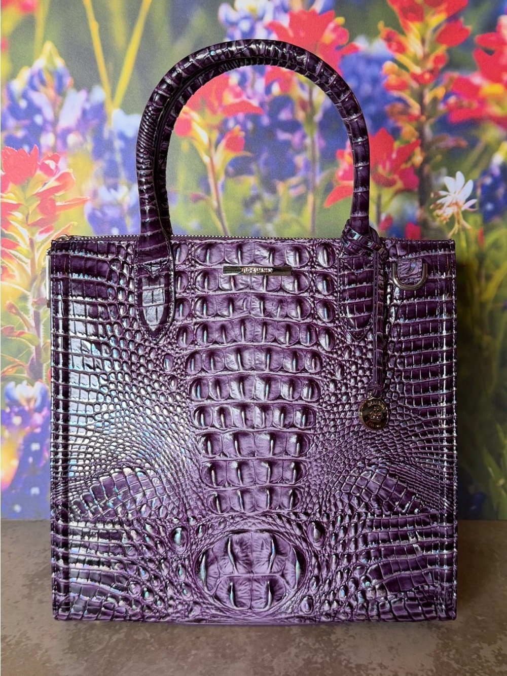 BRAHMIN Purple passion Caroline NWT PRETTY EYE PLACEMENT IRIDESCENT GLOW FIRM $ - Picture 9 of 16